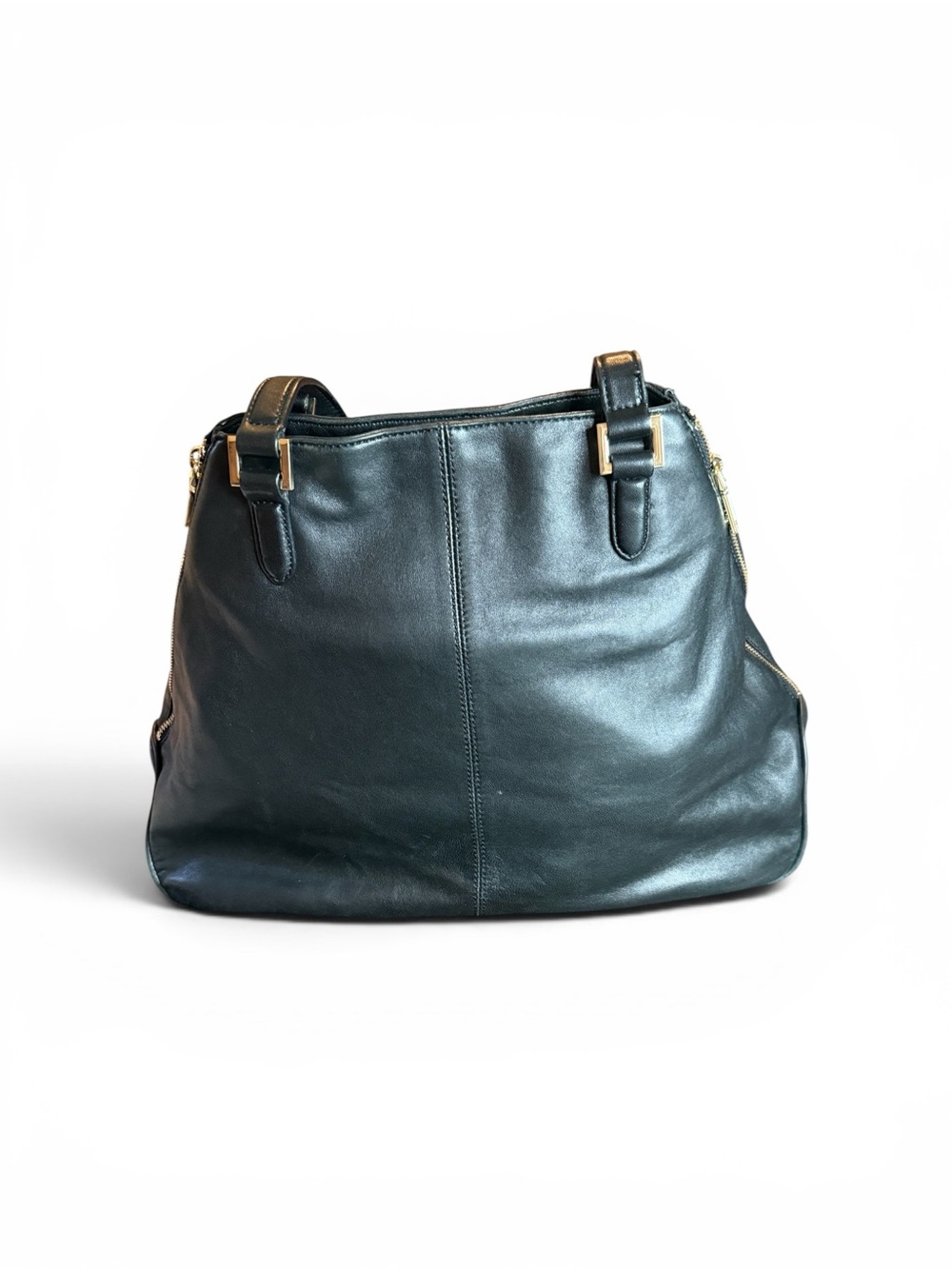 DKNY Black Leather Tote with Gold Accents - Picture 3 of 3
